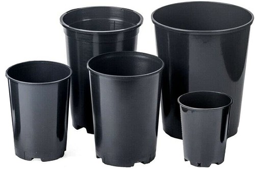 Deep black plastic plant pot - plastic,