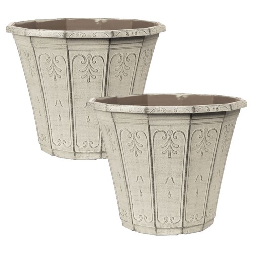 2pc round plastic grey planter - 2pc,